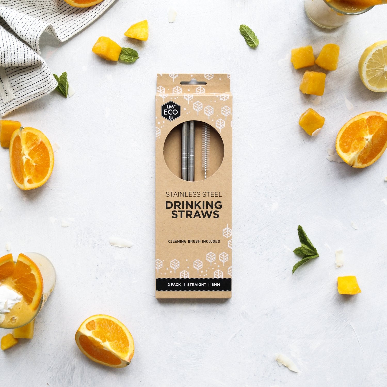 Stainless Steel Drinking Straws 2PK: Straight